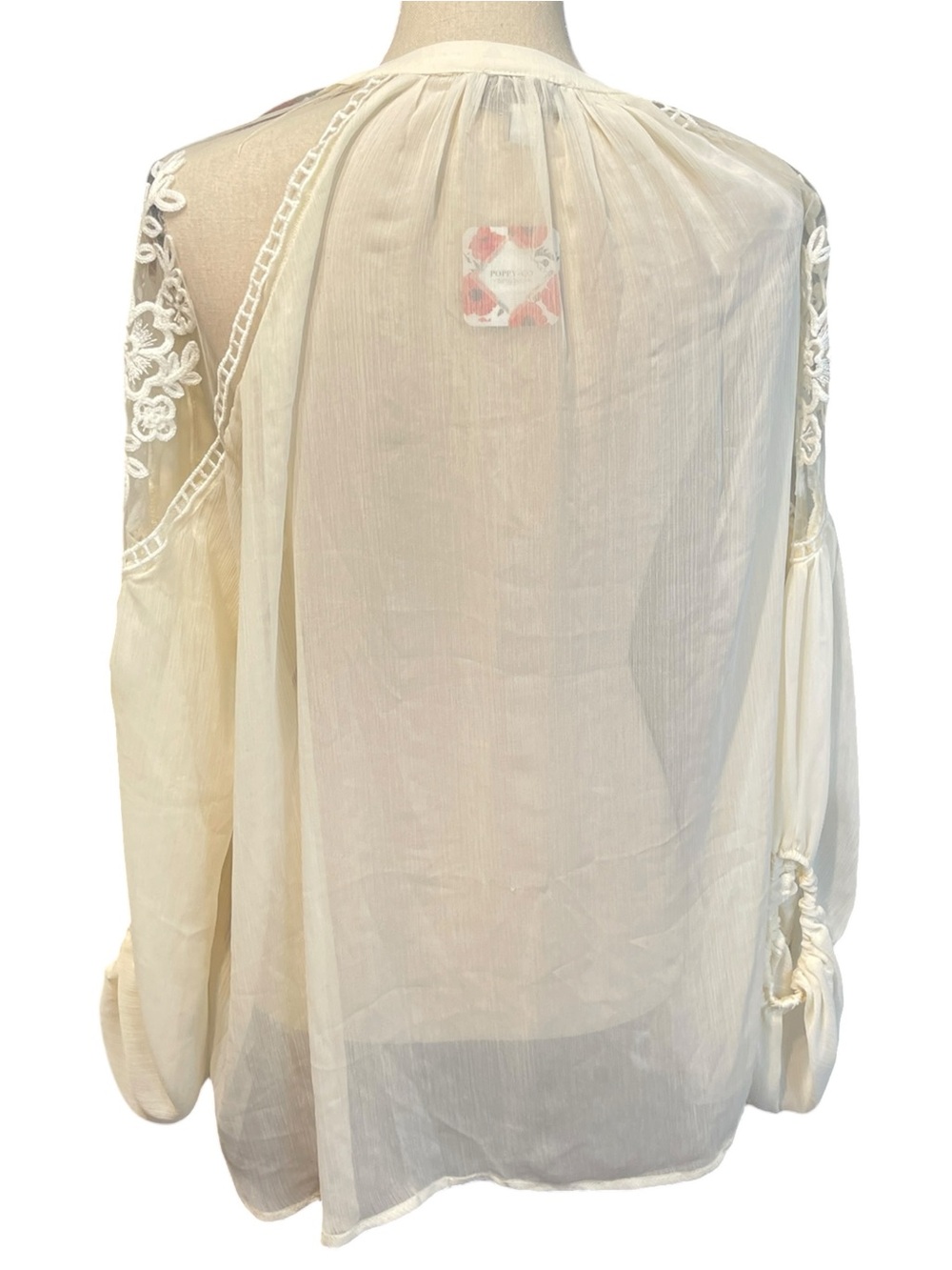 Hayden Los Angeles Sheer White Bohemian Lace Long Sleeve Peasant Blouse Top L - Picture 4 of 13